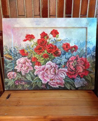 Quadro fiori acrilico rosa-rosso invasato