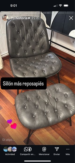 Butaca capitoné gris - Sillón + reposapiés