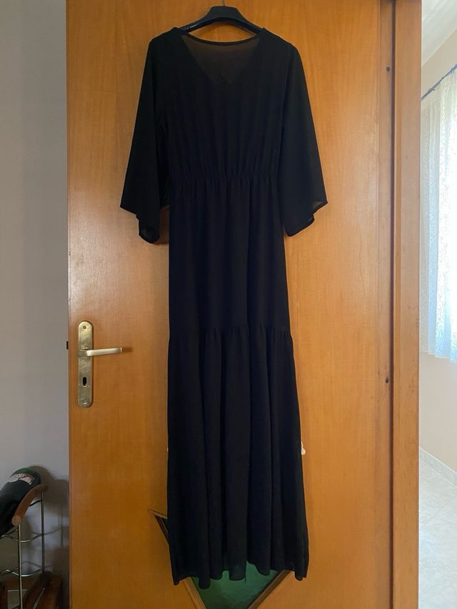 Vestito lungo nero con dettagli bianchi Tg S