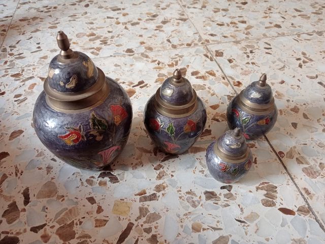 Juego jarrones cloisonné 4 piezas