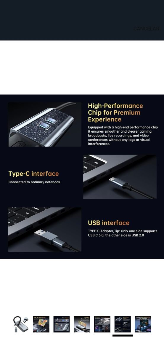 Tarjeta capturadora USB-C 2K/1080p60