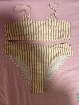 Bikini rayas beige-blanco