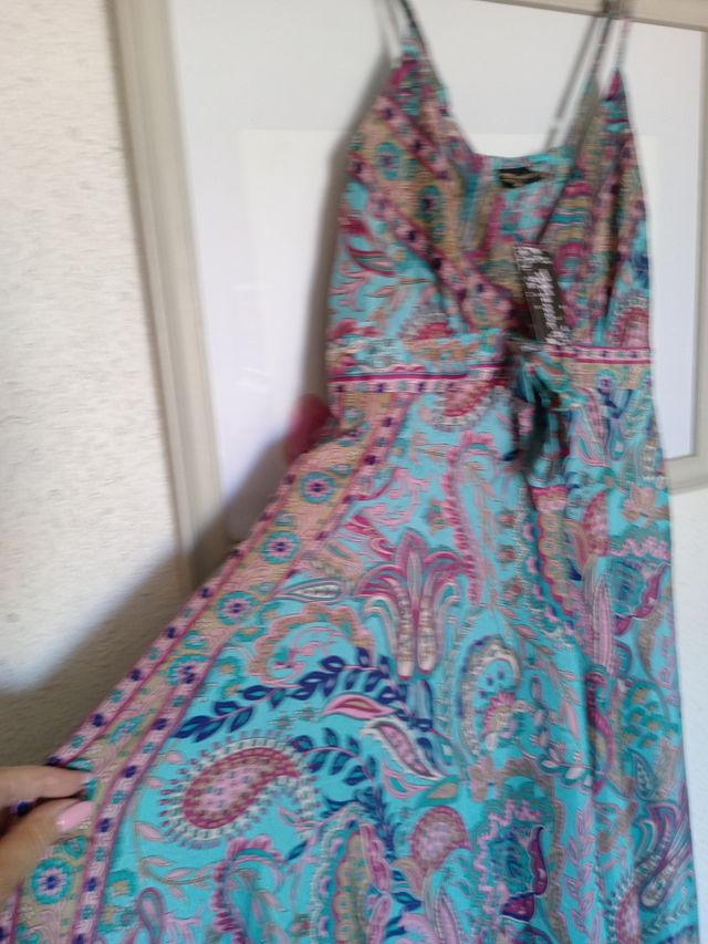 Vestido largo estampado turquesa