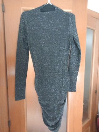 Vestido fiesta corto gris plata