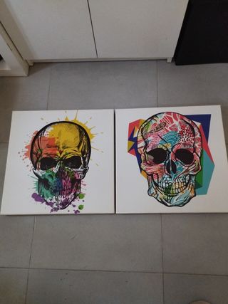 2 Cuadros Calaveras Multicolor