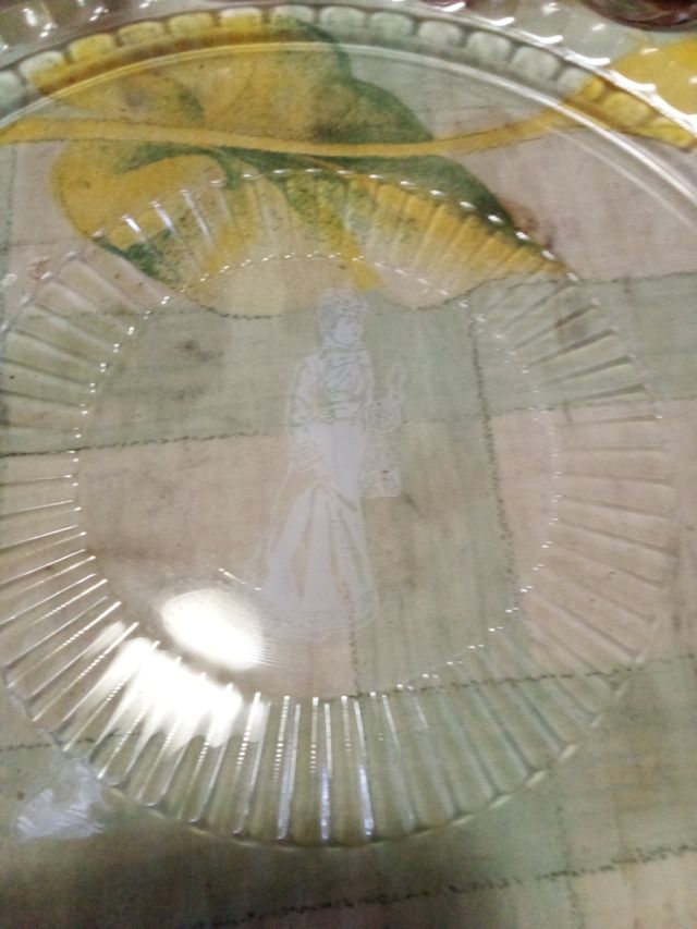 6 Vasos Cristal Decorados + Plato.jarra grande