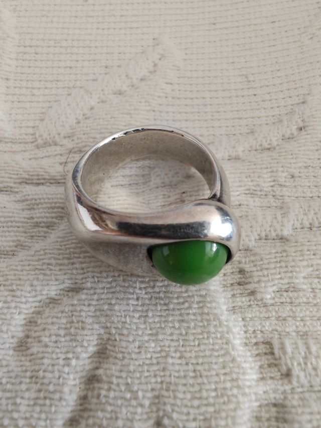 Anillo Ciclón Plata Verde T17