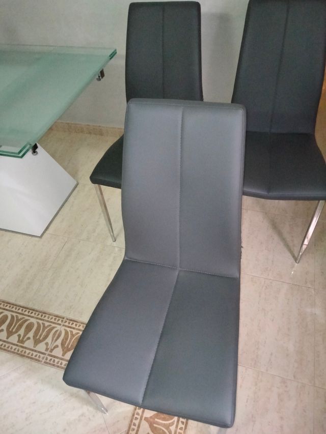 3 Sillas Comedor Gris - Piel Sintética