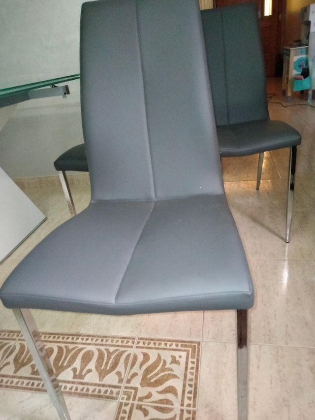 3 Sillas Comedor Gris - Piel Sintética