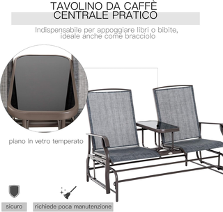 Panchina a Dondolo da Giardino a 2 Posti in Metall