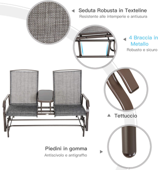 Panchina a Dondolo da Giardino a 2 Posti in Metall