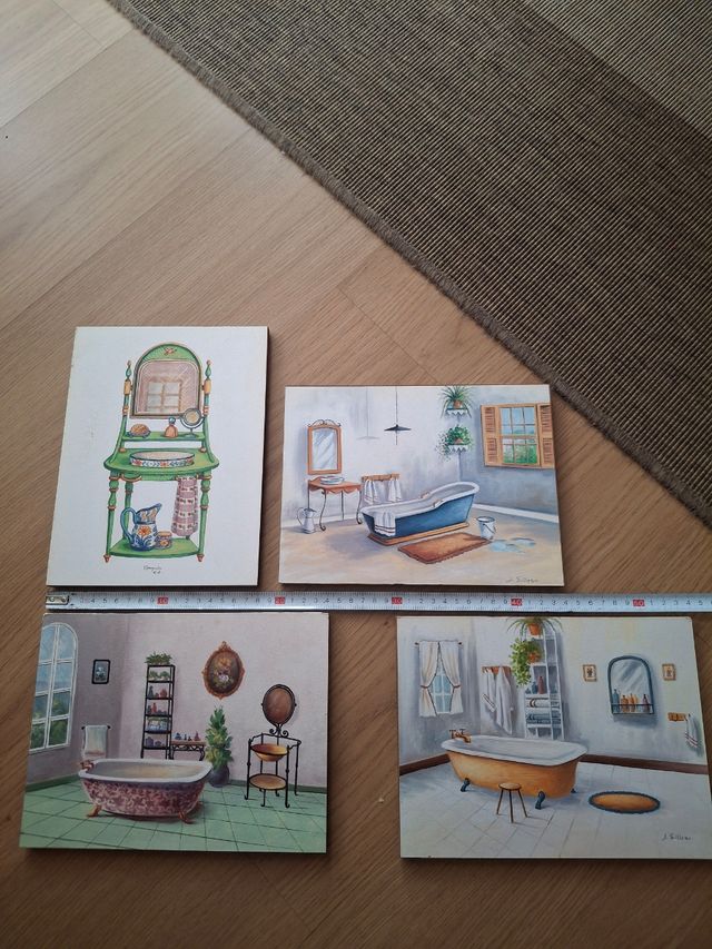 4 láminas baño vintage