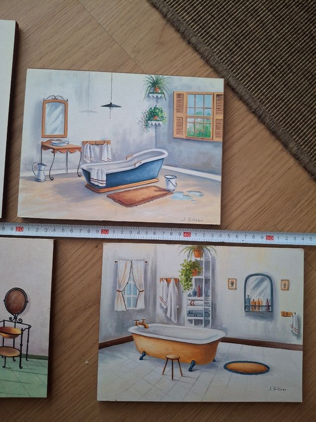 4 láminas baño vintage