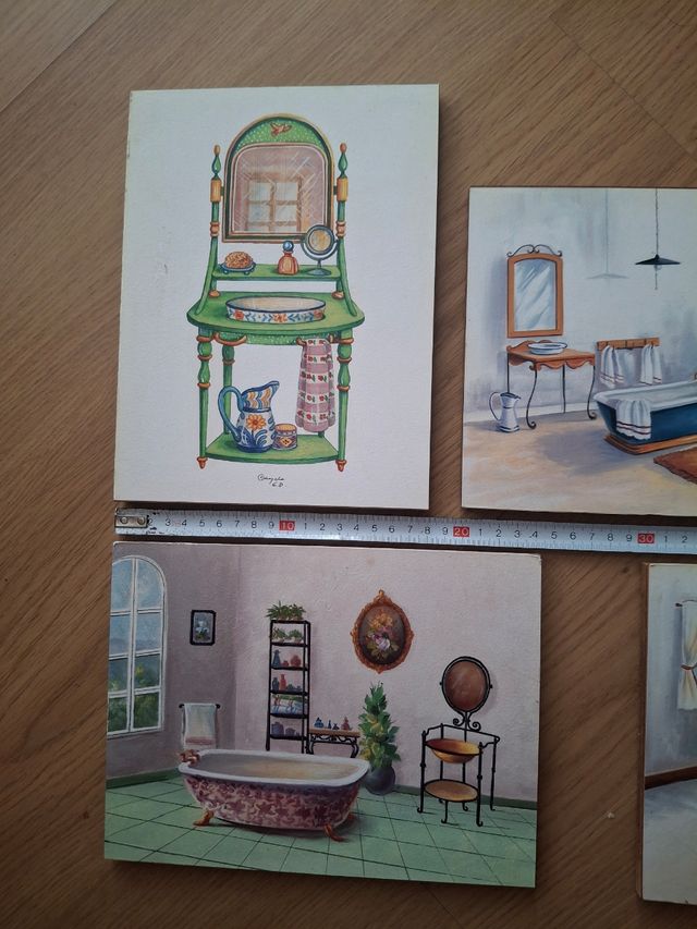 4 láminas baño vintage