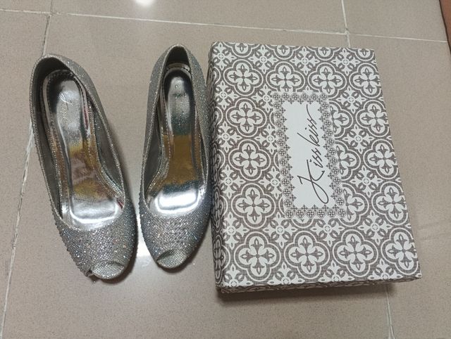 Zapatos tacón plata brillantes