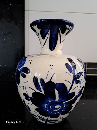Jarrón Cerámica Enma Azul  Blanco