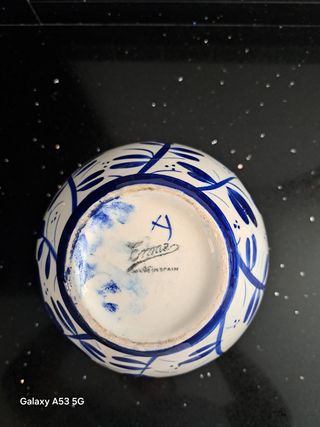 Jarrón Cerámica Enma Azul  Blanco