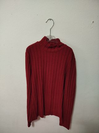 Jersey fino de punto canalé rojo vino