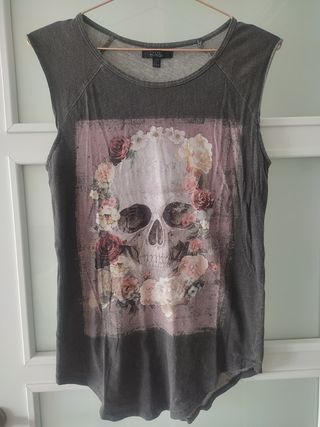 Camiseta gris calavera flores - M