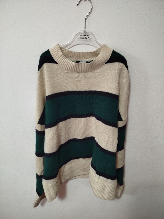 Jersey beige de rayas verdes y negras