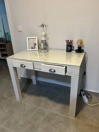 Escritorio blanco madera-cristal