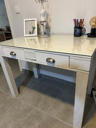 Escritorio blanco madera-cristal