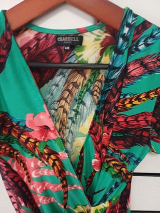 Vestido con nudo en la cadera- Verde estampado