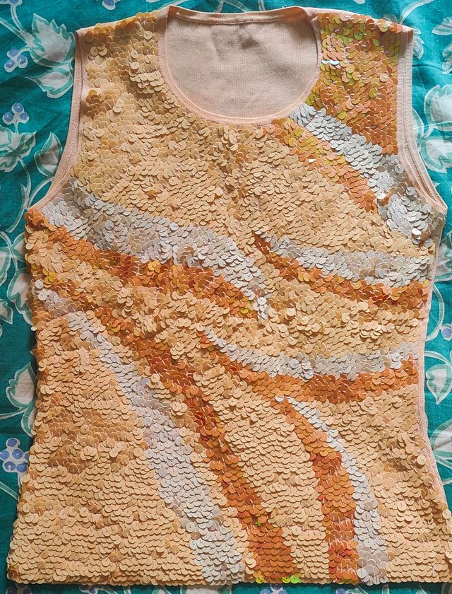 Top lentejuelas beige-dorado