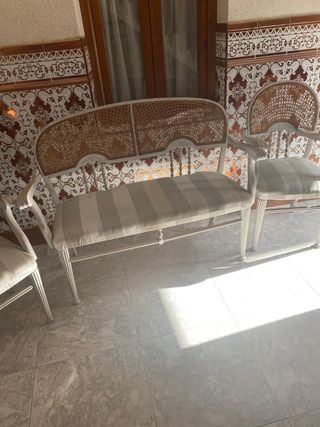 Sillón y sofá mimbre blanco