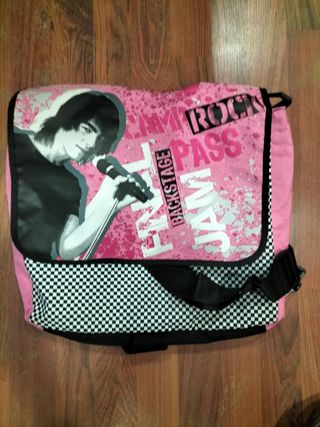 Mochila bandolera rock negra y rosa