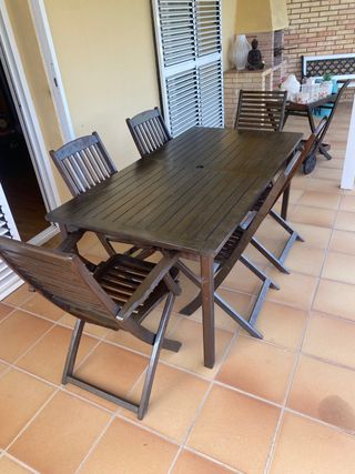 Mesa jardín 6 sillas -madera marrón