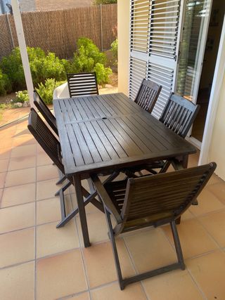 Mesa jardín 6 sillas -madera marrón