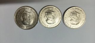 3 Monedas 5 Pesetas Franco 1949 estrellas 19 50