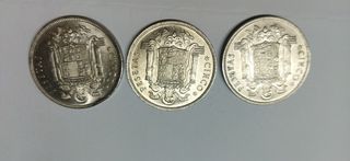 3 Monedas 5 Pesetas Franco 1949 estrellas 19 50