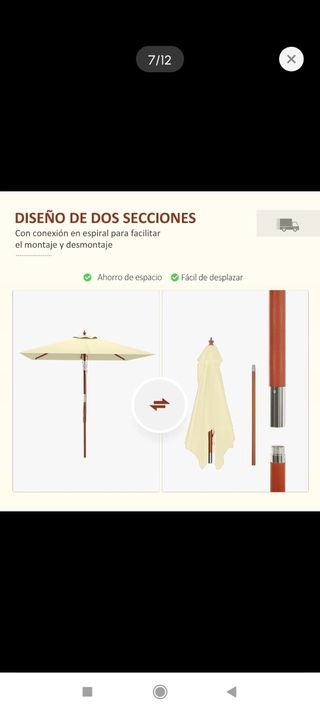 Sombrilla jardín beige 2m
