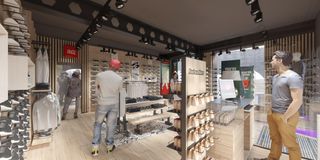 Mobiliario zapatería: estanterías madera-metal