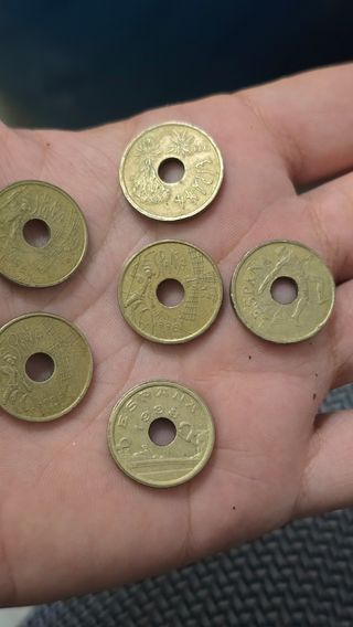 Monedas 25 Pesetas Agujero Lote de 6– Años 90