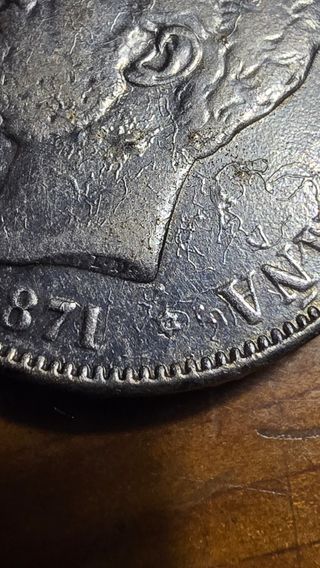 Moneda 5 Pesetas 1871(73) Amadeo I – Plata 900 M
