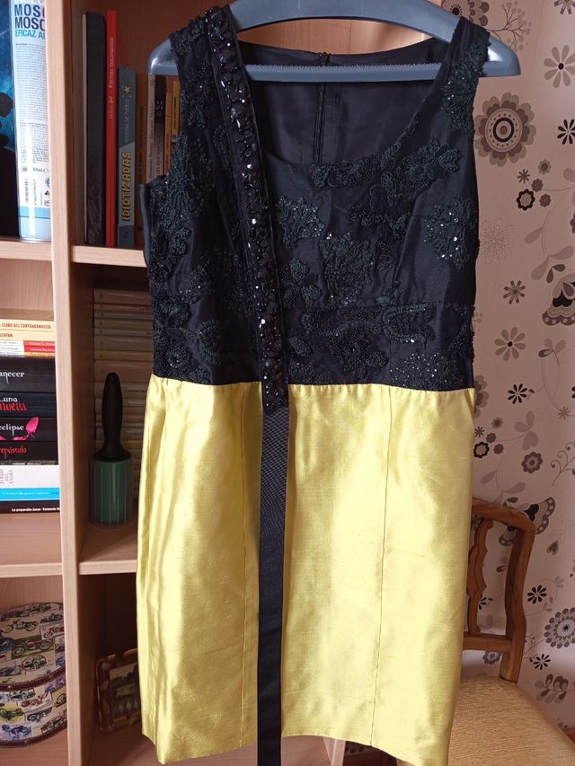 Vestido fiesta bicolor negro-amarillo