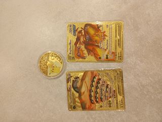 Cartas Pokémon Doradas + Moneda Pikachu