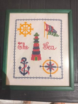 Cuadro bordado infantil - Mar