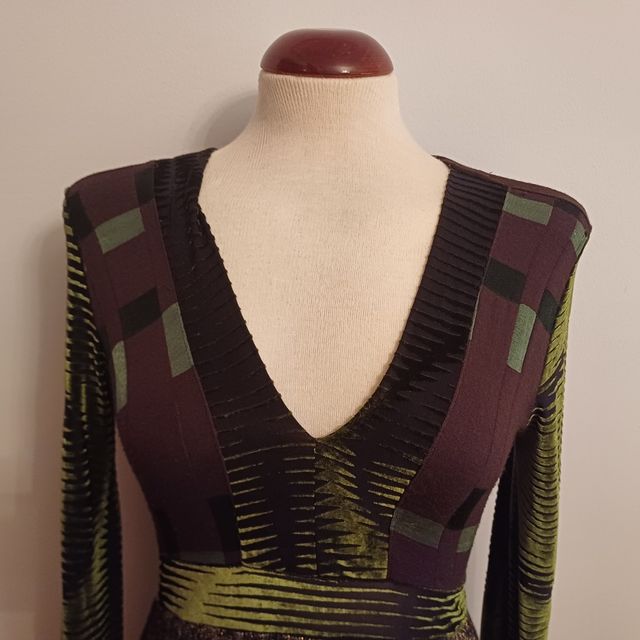 Vestido terciopelo verde oliva y negro