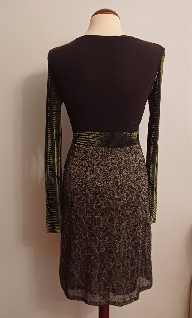 Vestido terciopelo verde oliva y negro