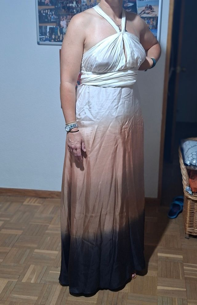 Vestido largo beige-marrón