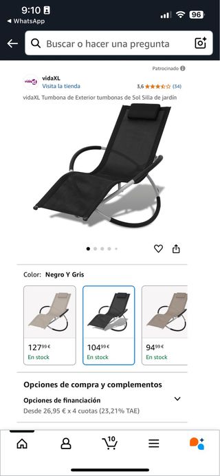 Tumbona negra reclinable