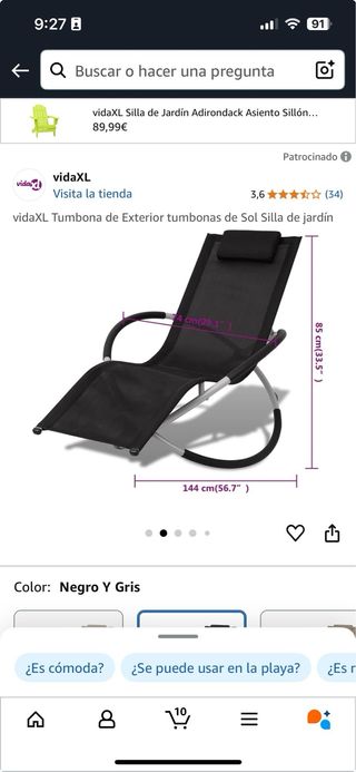 Tumbona negra reclinable