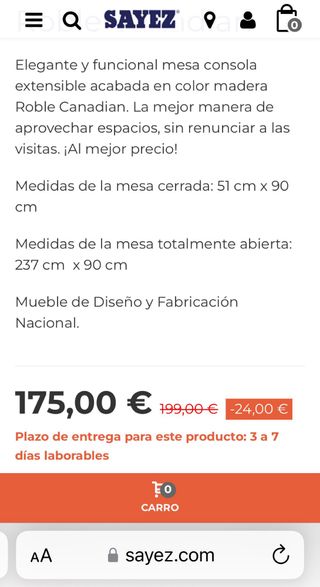 Mesa extensible Sayez - Roble Canadiense