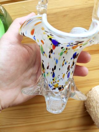 Cesta florero cristal soplado, vintage