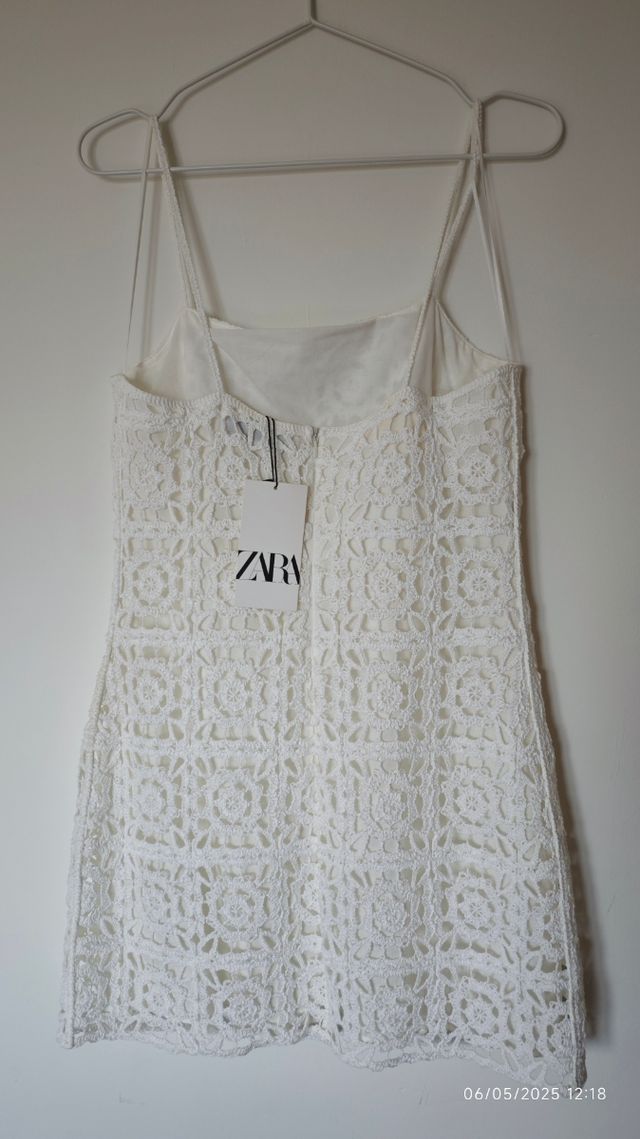 Vestido crochet Zara blanco talla S