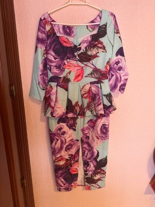Vestido fiesta floral azul y morado